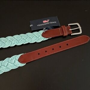 NEW Vineyard Vines Mens 34 Crystal Blue Distressed Braided Rope Belt